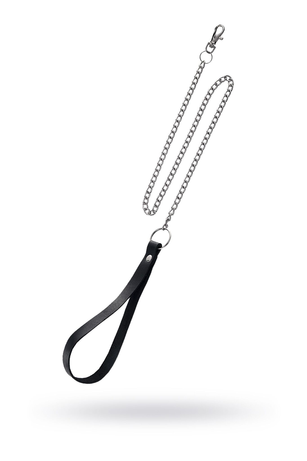 Поводок с ручкой из черной натуральной кожи и карабином для ошейника