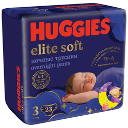 Подгузники трусики Huggies Elite Soft ночные 6-11кг, 3 размер, 23шт
