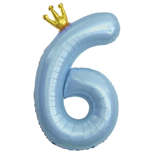 Шар фольгированный Цифра "6" Золотая корона, Голубой 40'' с гелием