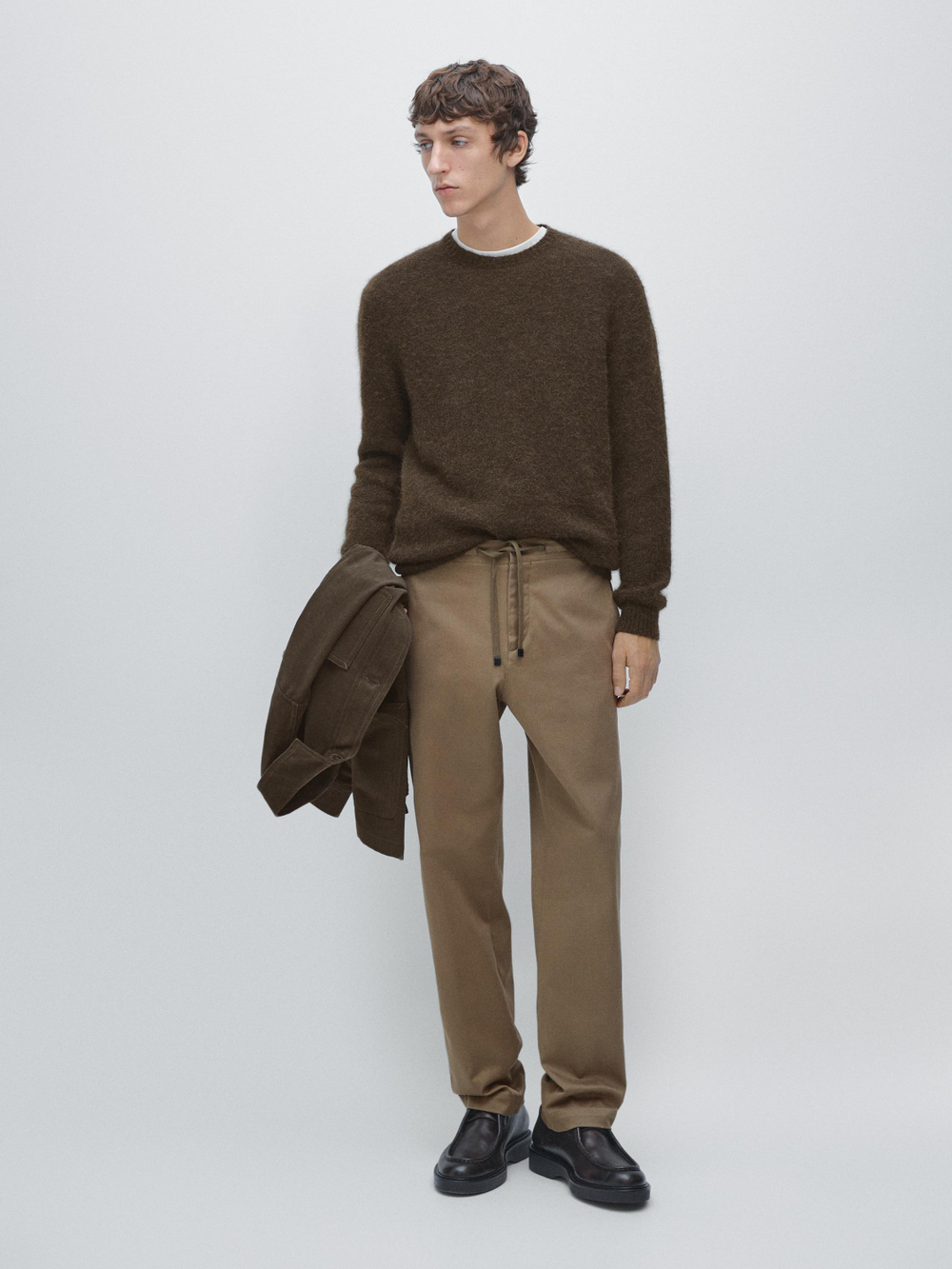 Massimo Dutti Брюки-джоггеры из смесовой хлопковой ткани, оливковый