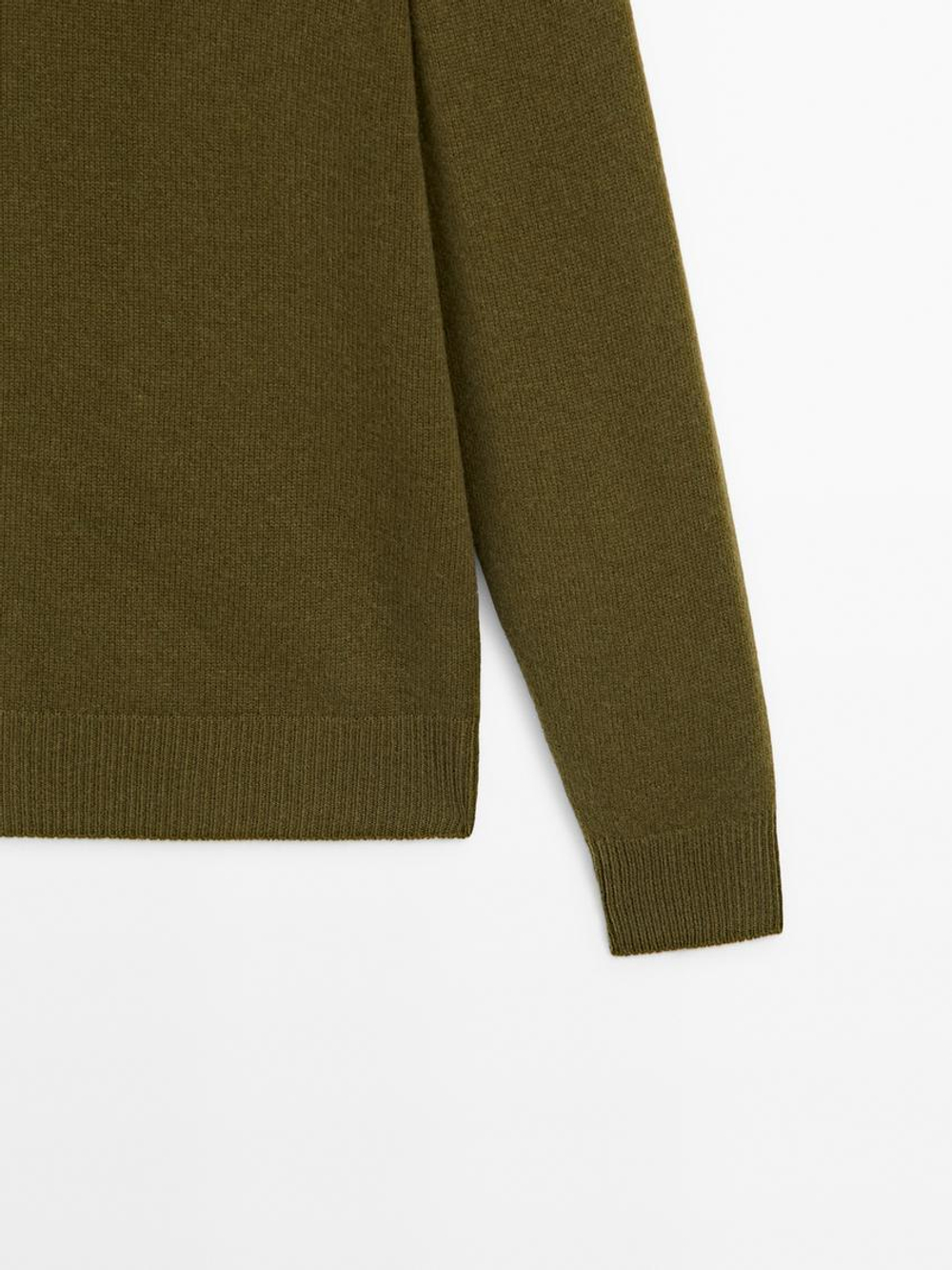 Massimo Dutti Свитер из смесовой шерсти с круглым вырезом, зеленый