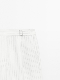 Massimo Dutti Брюки из 100% льна в полоску с пряжкой, белый