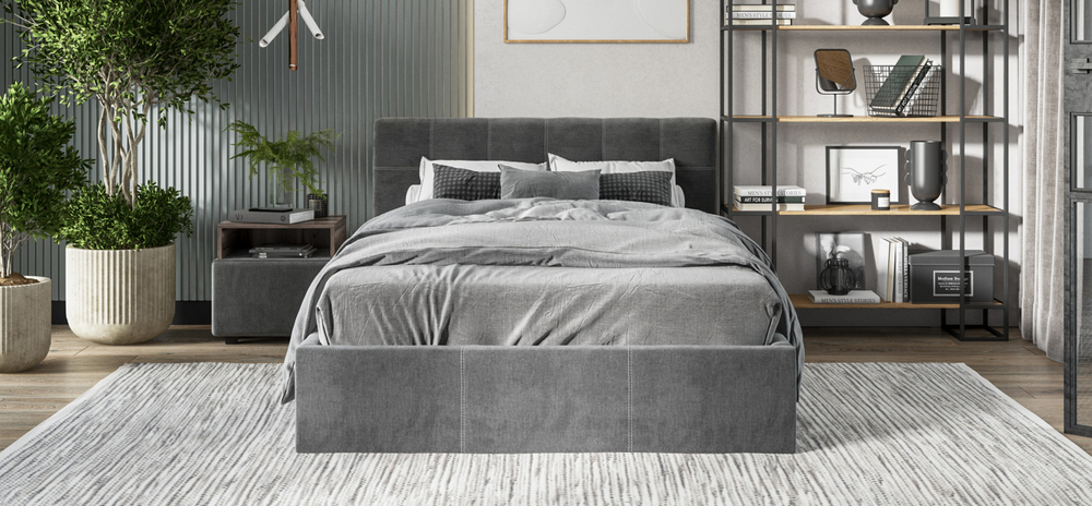 Белла Кровать+ПМ 160 Велюр Монолит серый