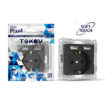 Розетка 1-м СП Pixel IP20 с заземл. с 2-мя заряд. устр. USB тип A+A механизм карбон TOKOV ELECTRIC TKE-PX-R1U2A-C14