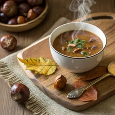 Суп-пюре из каштана и сельдерея с маслом гхи