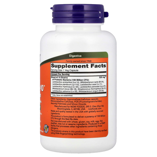 NOW Foods, Probiotic-10™, 100 млрд, 60 растительных капсул