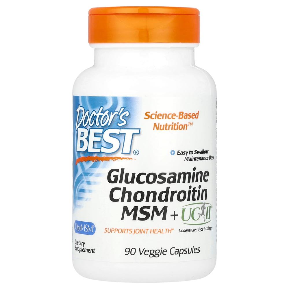 Doctor's Best, глюкозамин, хондроитин и МСМ с UCII®, 90 растительных капсул