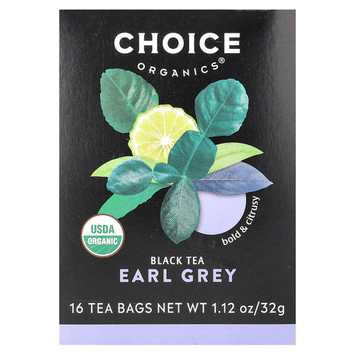 Choice Organics, Black Tea, Earl Grey, 16 чайных пакетиков, 32 г (1,12 унции)
