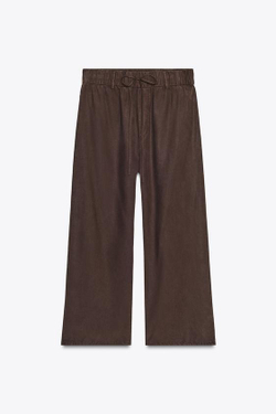 ZARA УКОРОЧЕННЫЕ БРЮКИ ИЗ СТРУЯЩЕЙСЯ ТКАНИ, КОРИЧНЕВЫЙ