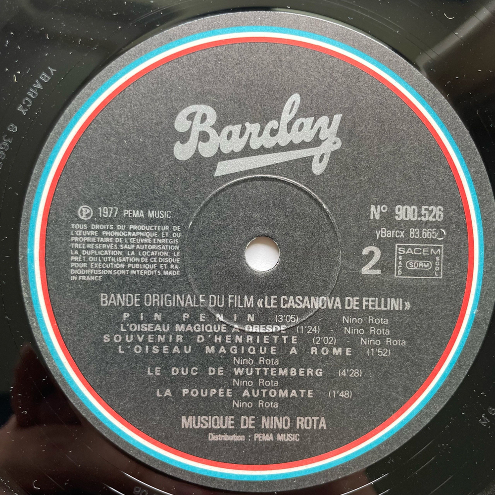 Винтажная виниловая пластинка LP Nino Rota Le Casanova De Federico Fellini, Музыка Из Кинофильма Казанова Федерико Феллини (Франция 1977)