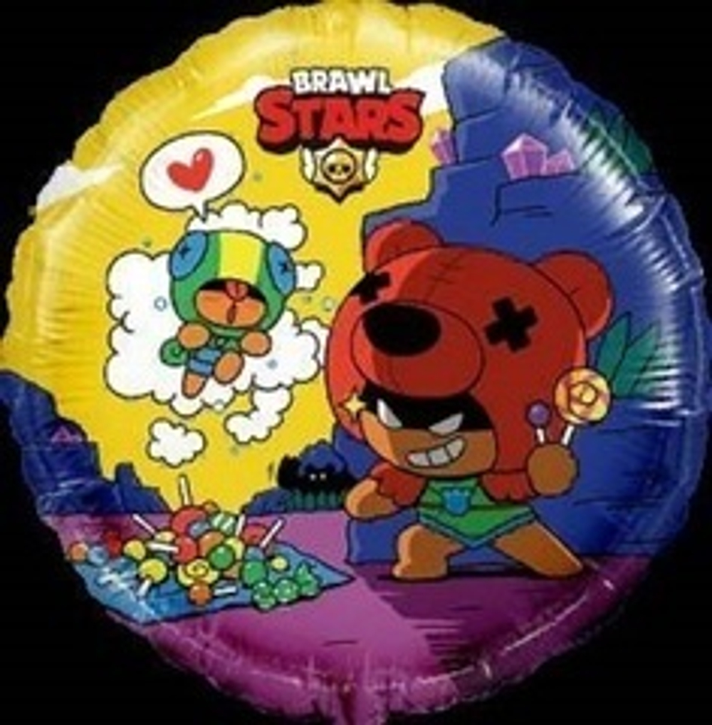 Р 18" Круг, Brawl Stars, Леон и Нита, дизайн №4, 1 шт.