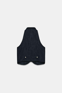 ZARA ЖИЛЕТ ХАЛТЕР С КОНТРАСТНОЙ ОТДЕЛКОЙ, ИНДИГО