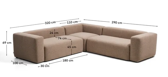 Угловой диван Blok из коричневой синели, 5 мест, 320 x 290 см