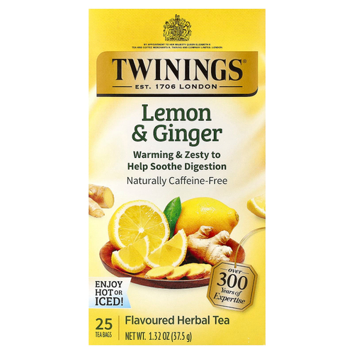 Twinings, травяной чай, без кофеина, лимон и имбирь, 25 пакетиков, 1,32 унции (37,5 г)