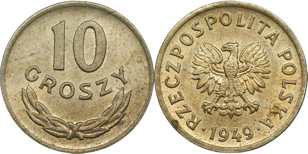 Польша 10 грошей, 1949 Медно-никелевый сплав XF