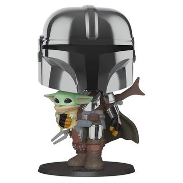 Фигурка Funko POP! Bobble Star Wars Mandalorian Mandalorian with Child Chrome 10" 49931