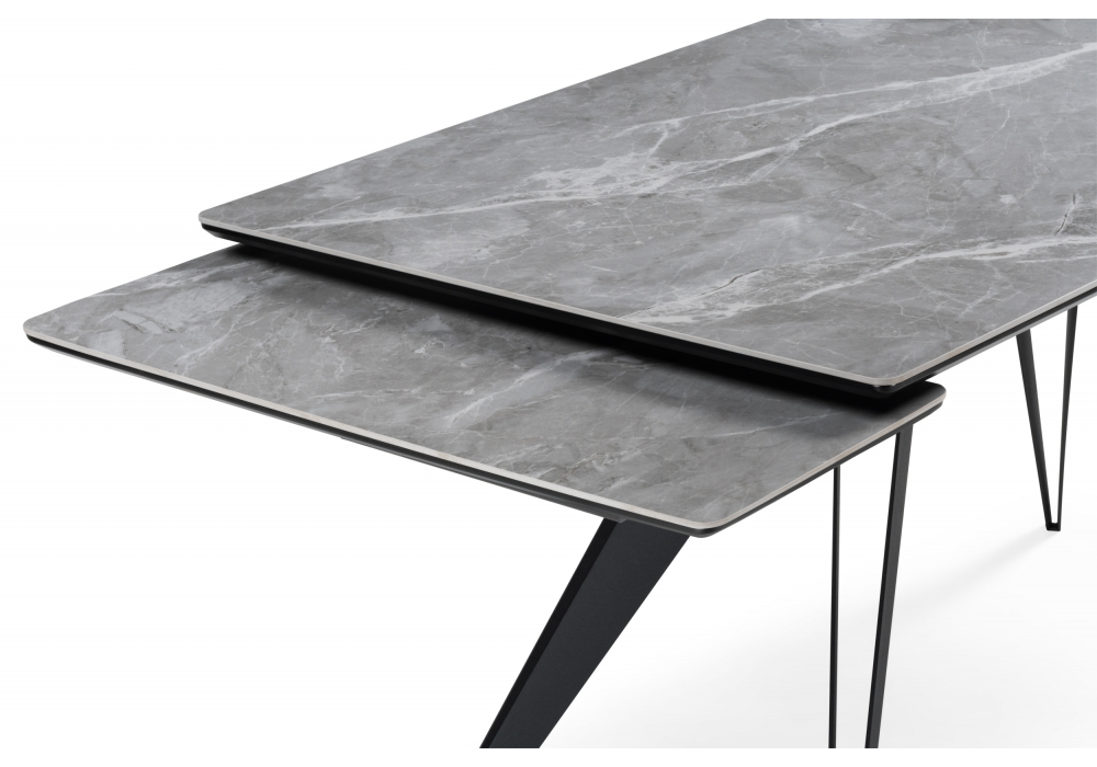 Керамический стол Woodville Дарвин 160(220)х89 серый мрамор larka grey, черный