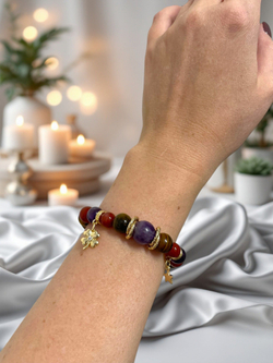 Браслет для Стрельца, тигр глаз, аметист, сердолик