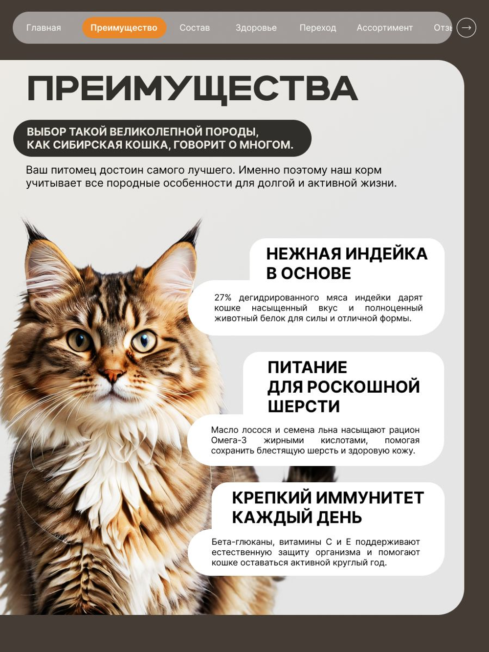Корм сухой для кошек породы Сибирская кошка, с индейкой, 2 кг, QUATTRO