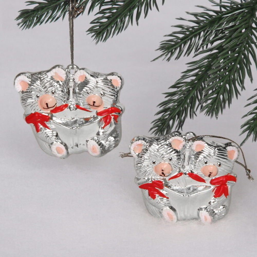 Елочные игрушки «Мишутки» 5*6 см (набор 2 шт), Серебро