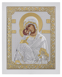 Владимирская БМ, икона прямоугольная с рамкой, белое дерево 210х260
