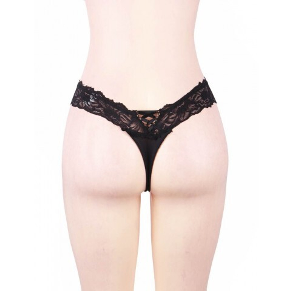 Трусики танга Sexy Floral Lace, черные, 3XL