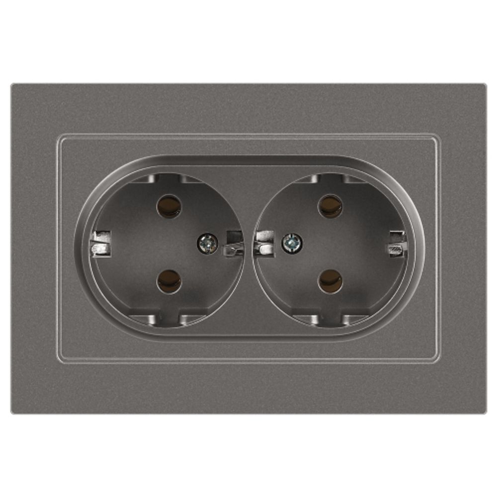 Розетка Intro Accent 6-205-09 двойная с заземлением двойная 2X2P+E Schuko 16А-250В IP20 СУ AL/CU титан