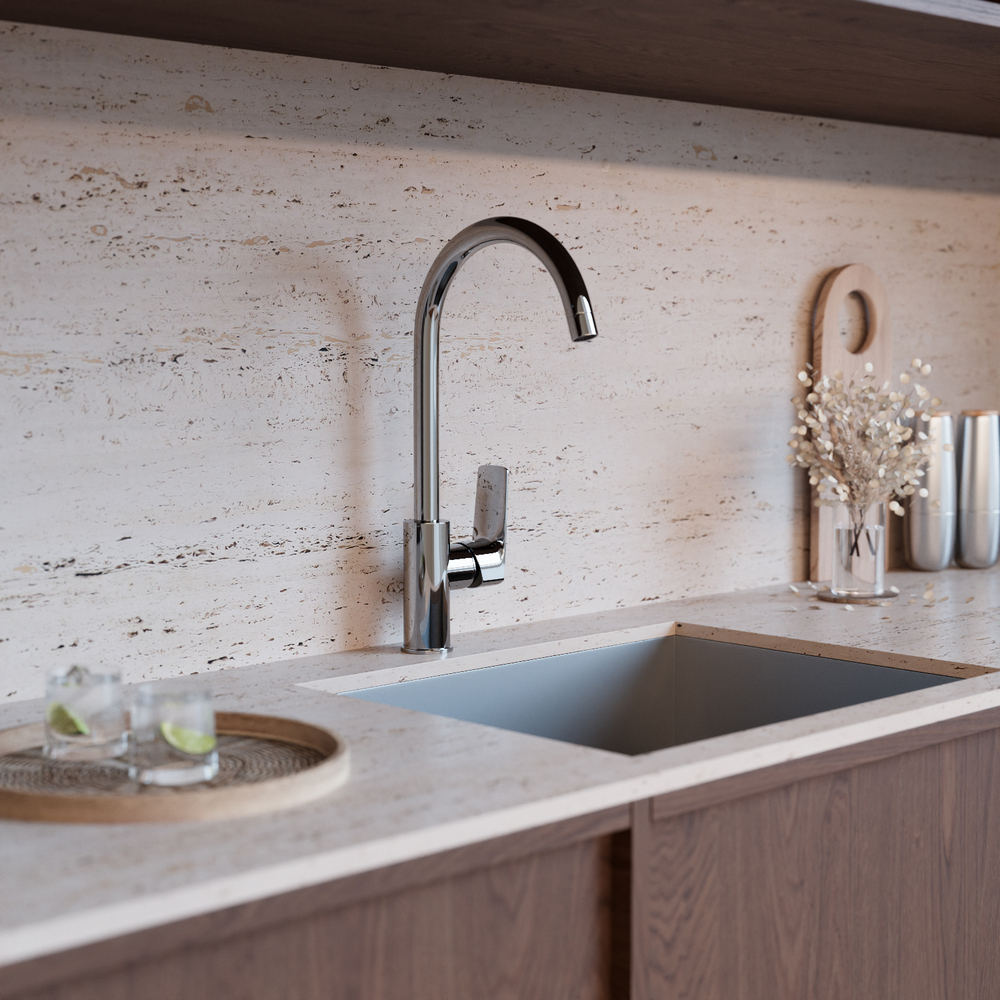 Смеситель для кухни 35k MIXLINE ML15-031 высокий излив б/отв боковая п/гайку (без подводки)