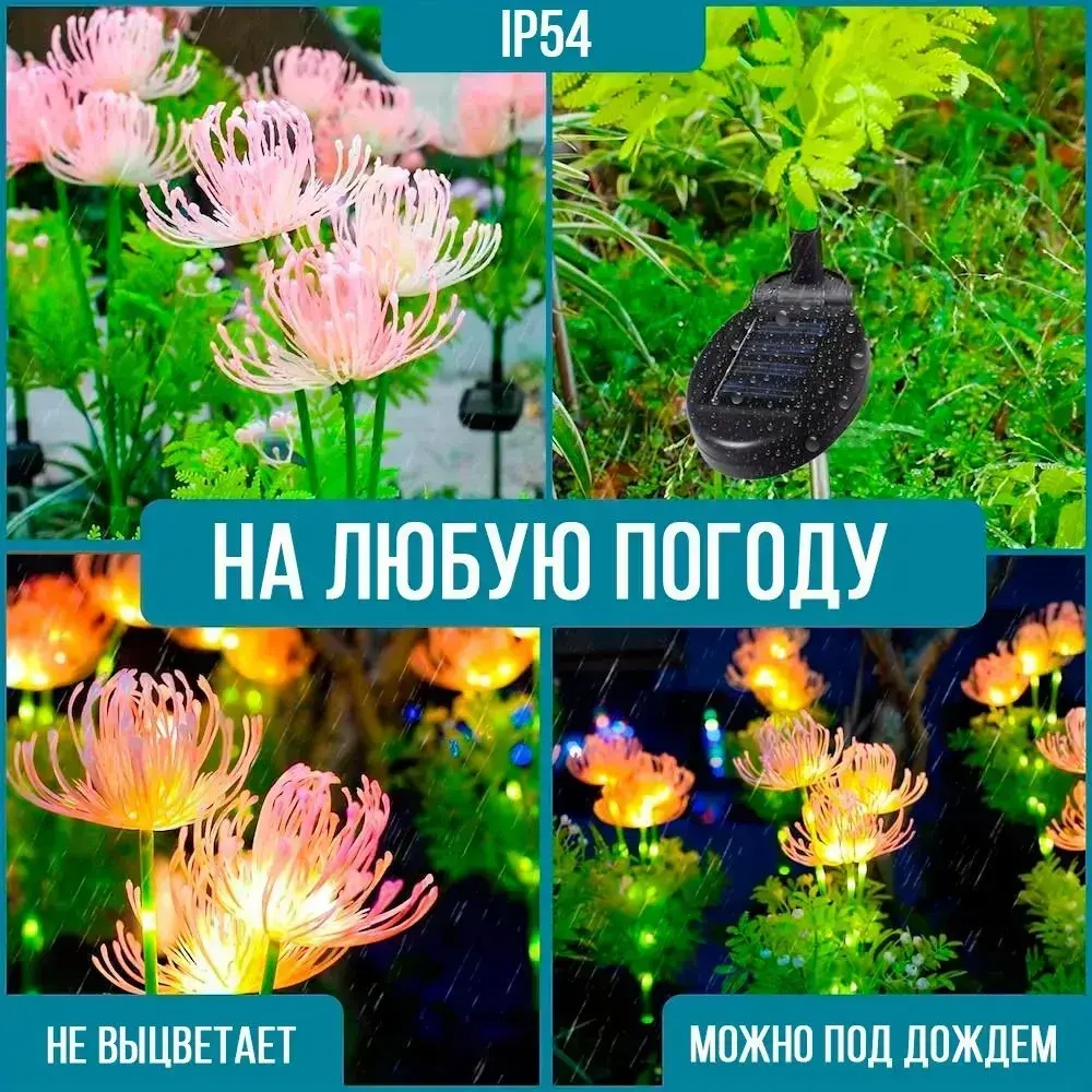 2шт. Декоративный садовый уличный светильник на солнечной батарее "Фонарик Розовые Цветы"