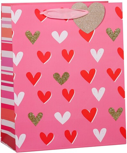Пакет подарочный, Валентинки, Дизайн №3, с блестками, 23*18*10 см, 1 шт.