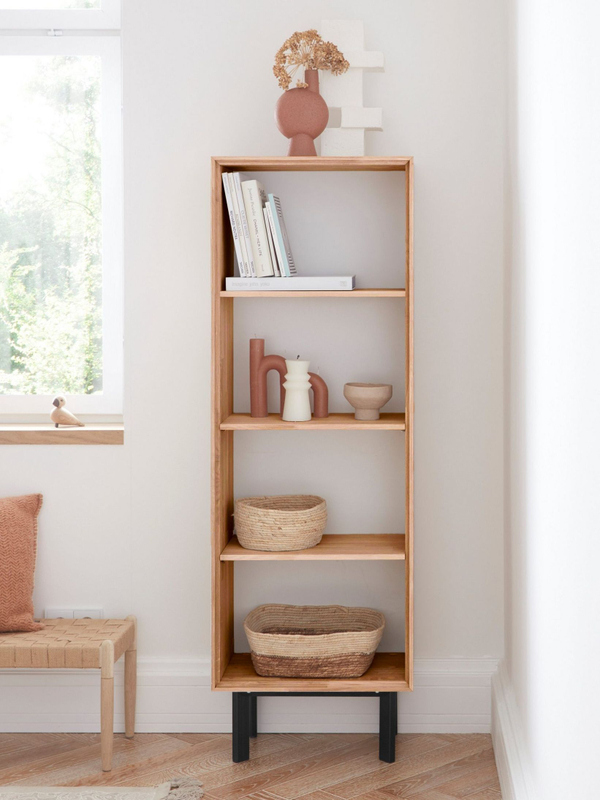 Дизайнерский стеллаж из массива дуба Виби 151х50х31 в стиле лофт, на металлических ножках