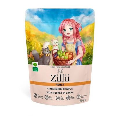Влажный корм ZILLII Adult Cat Turkey для кошек с индейкой в соусе, пауч 85 г