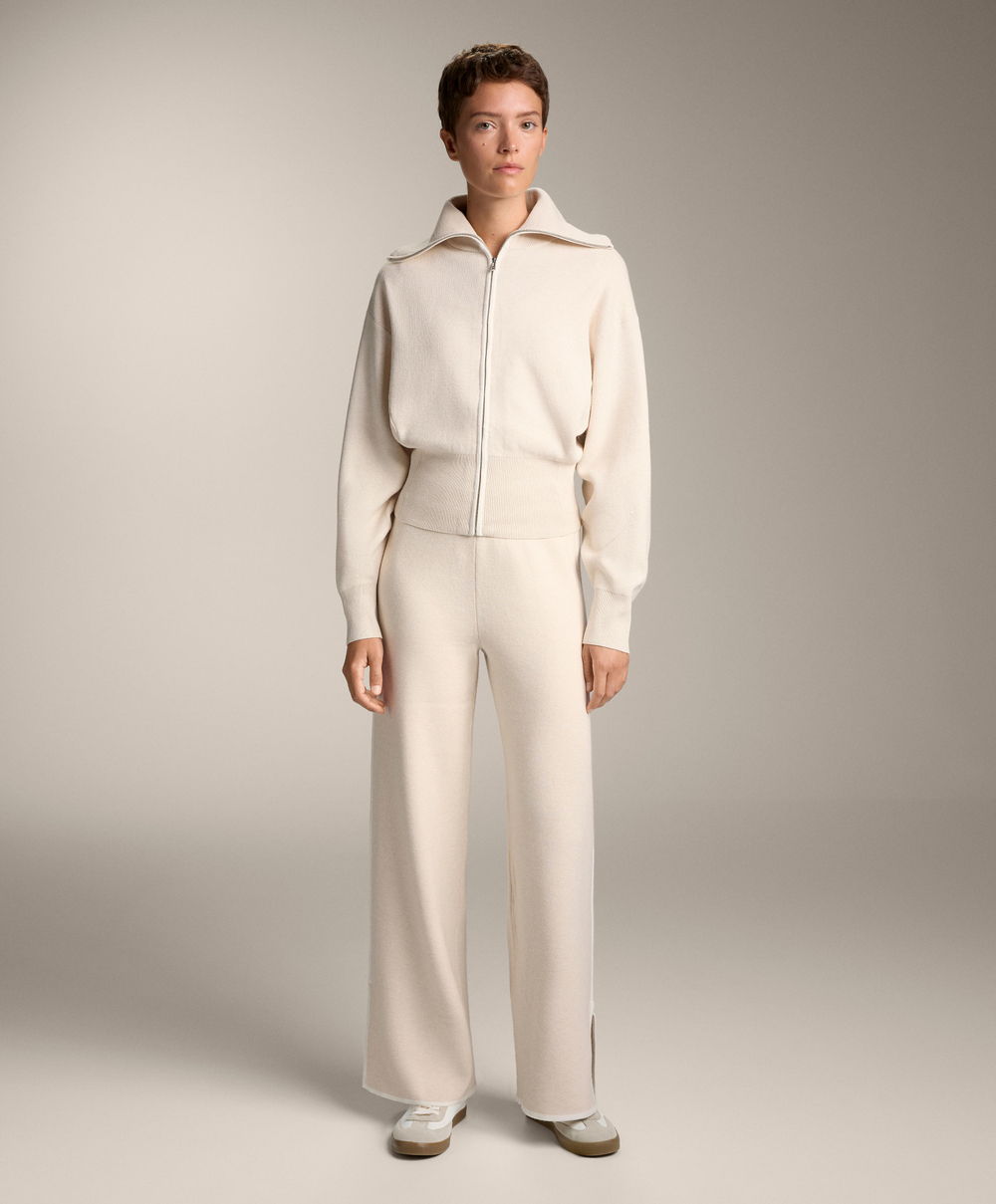 OYSHO Трикотажные брюки прямого кроя с контрастной окантовкой, цвет слоновой кости