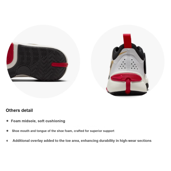 NIKE Team Hustle D 11 Детские баскетбольные кроссовки Низкие Белый/Металл Золотой/Университетский Красный/Черный Унисекс