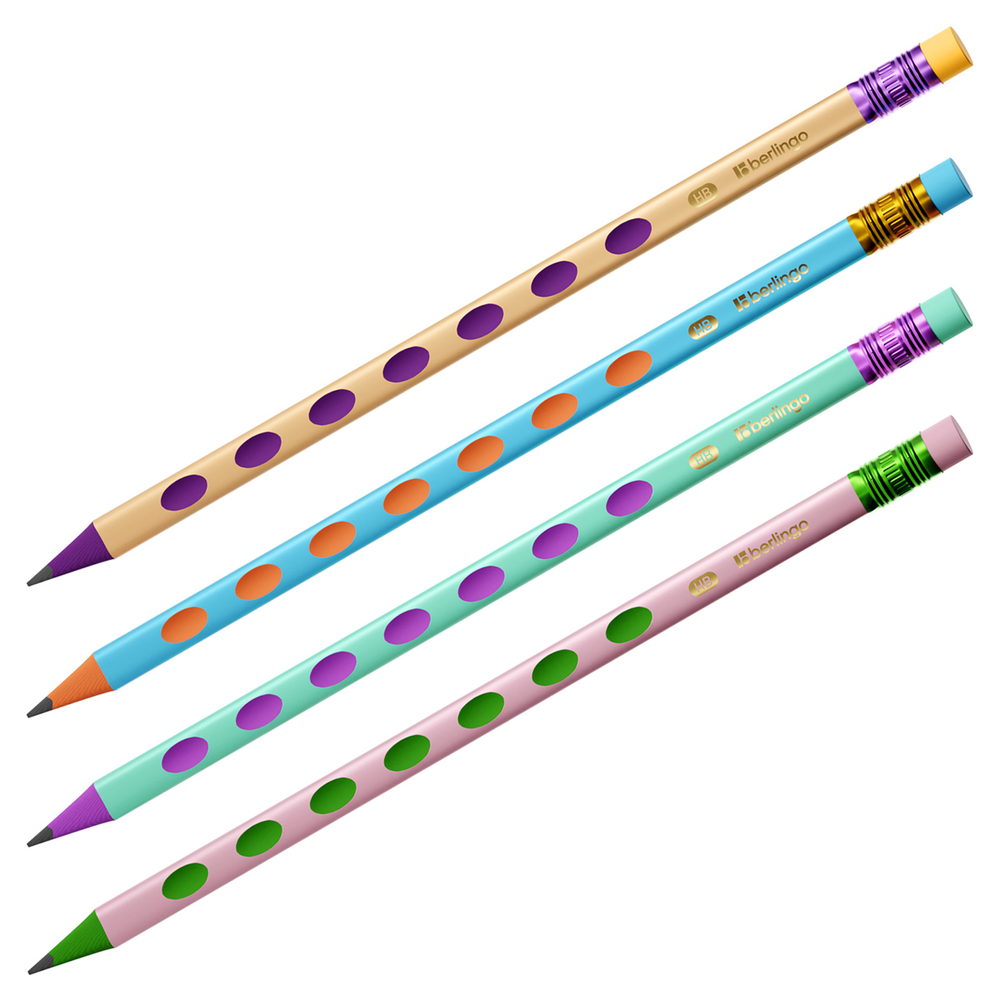 Карандаш "Metallic Ergo" HB, пластиковый, трехгранный, с выемками, заточен., с ластиком