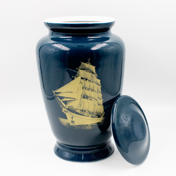 Урна для праха фарфор "Амфора" синяя Корабль