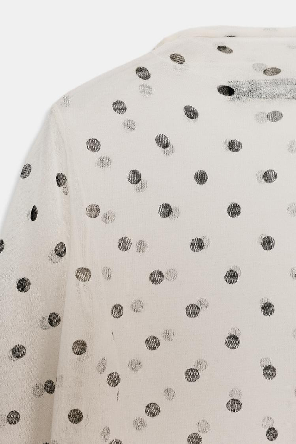 ZARA ПОЛУПРОЗРАЧНЫЙ ТРИКОТАЖНЫЙ ТОП В ГОРОШЕК, БЕЛЫЙ/ЧЕРНЫЙ