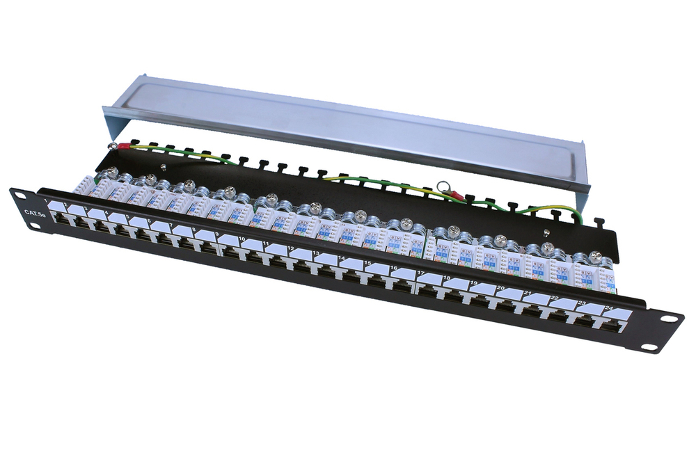 Hyperline PP-19-24-8P8C-C5e-SH-110D Патч-панель 19", 1U, 24 порта RJ-45 полн. экран., катего