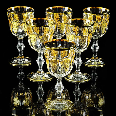 Migliore De Luxe Набор бокалов для вина/воды Gloria, хрусталь, декор золото 24К - 6шт