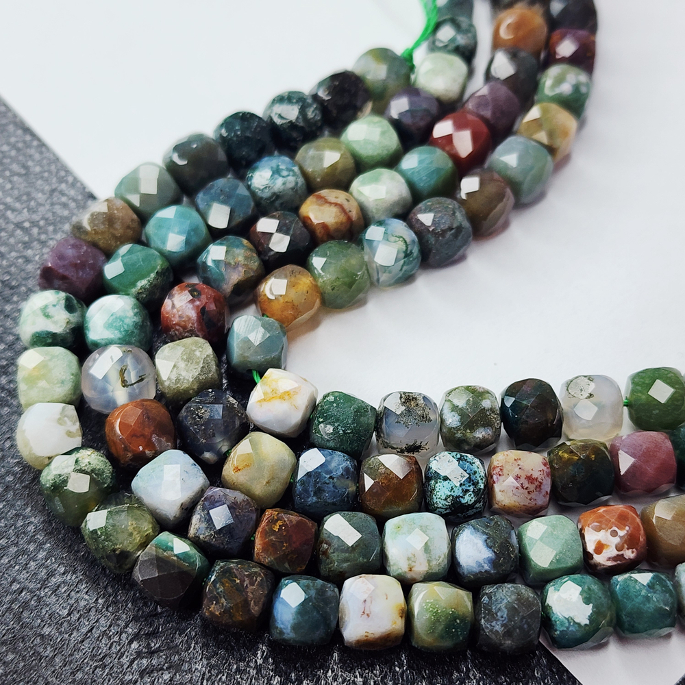 "Индийский агат", халцедон, бусины, куб, р-р 6-6.8мм, красивая огранка