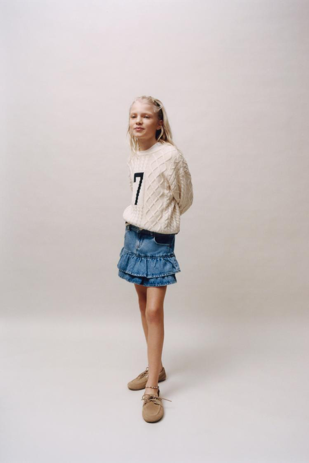 ZARA ДЖИНСОВАЯ ЮБКА С ВОЛАНАМИ, СИНИЙ