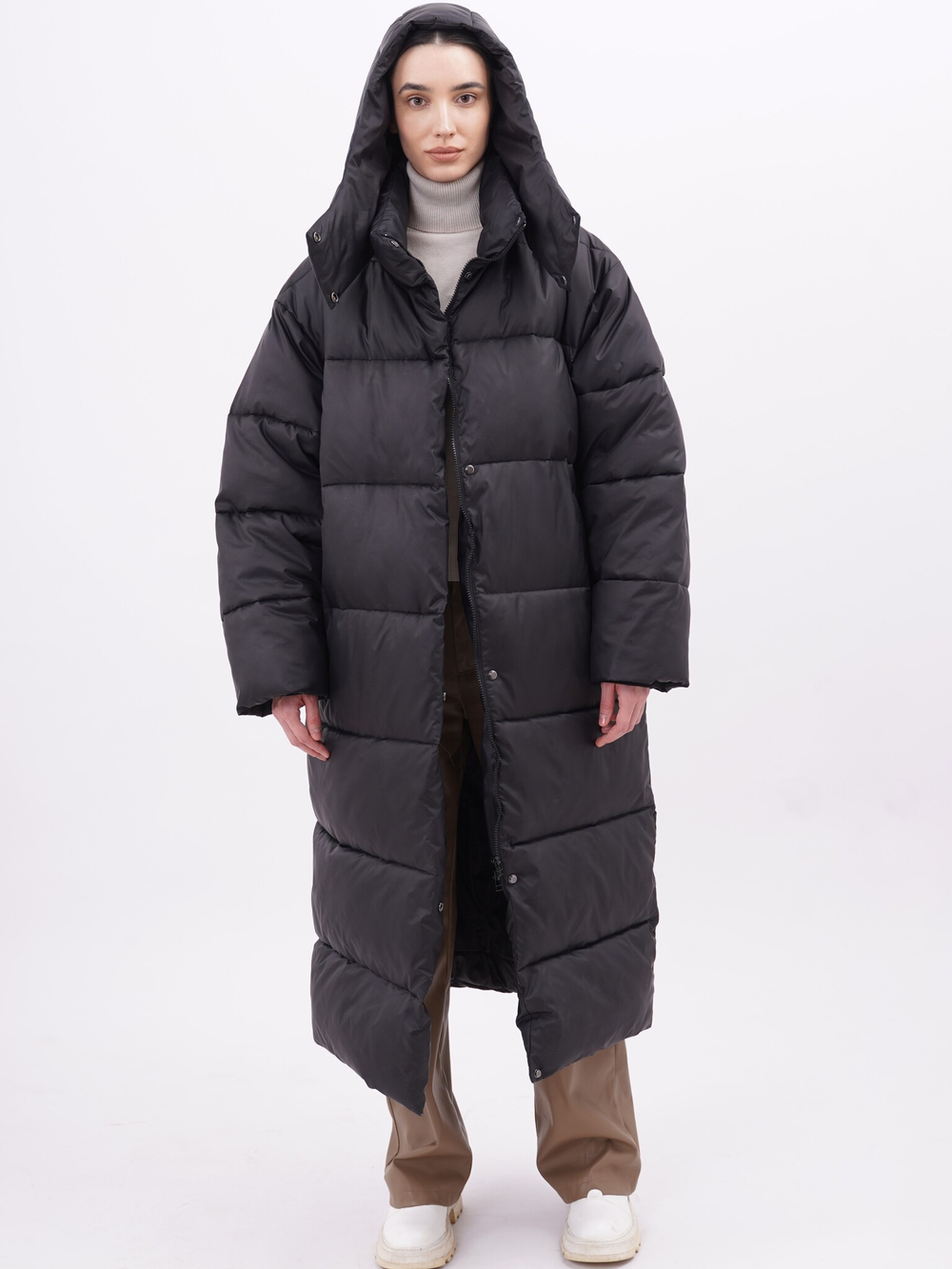 Пуховик Unisex со съемным капюшоном, черный