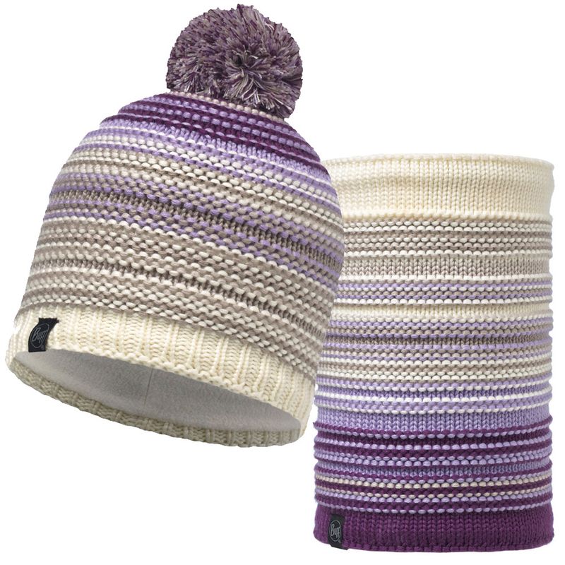 Комплект шапка шарф вязаный с флисом Buff Neper Violet Фото 1
