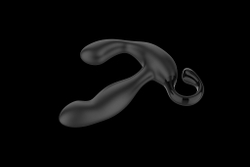 Черный вибромассажер простаты с эффектом фингеринга и пультом ДУ