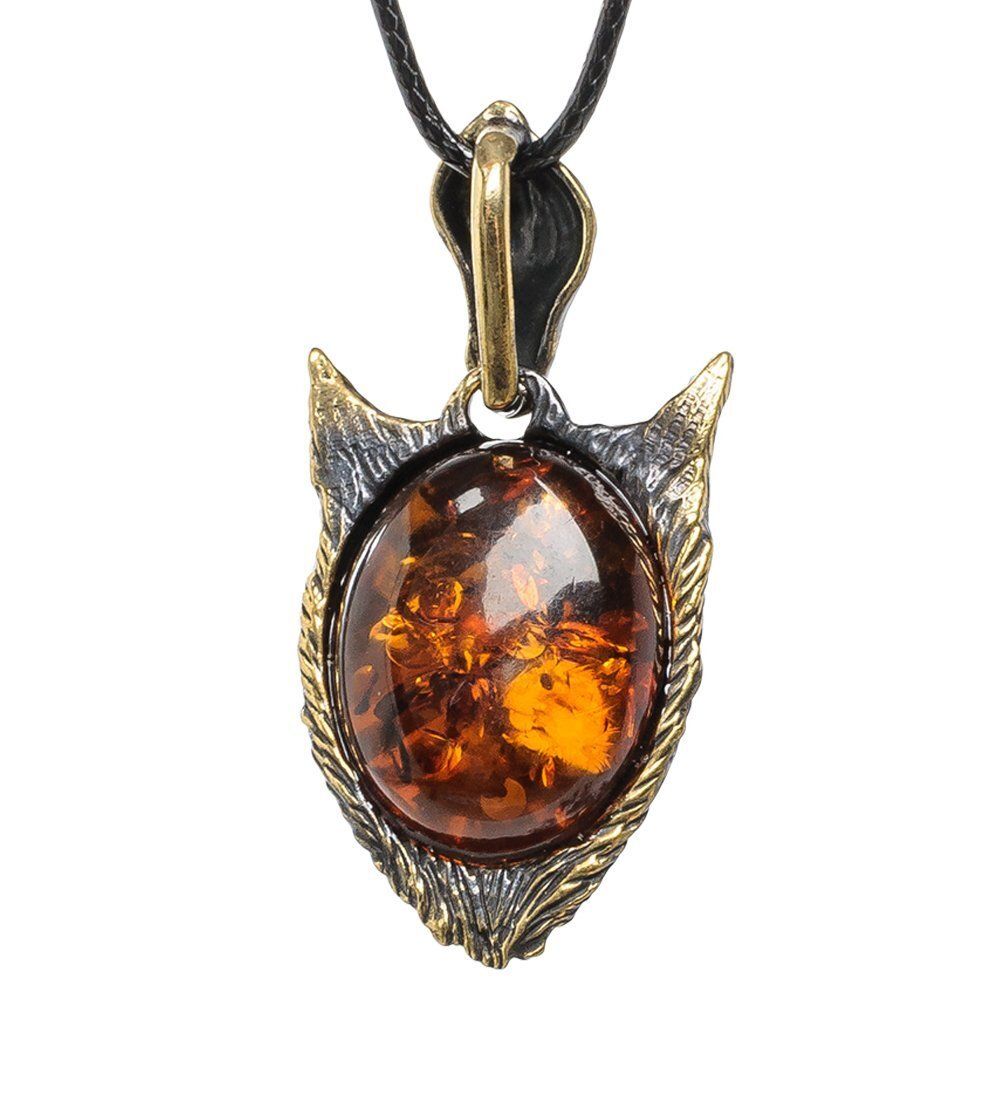 AM-1683 Подвеска «Волк» (латунь, янтарь)