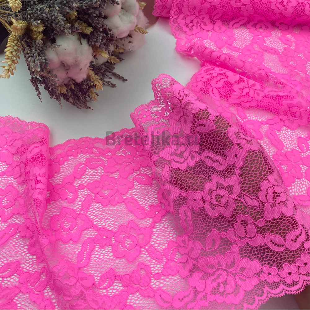 Кружево эластичное ярко-розовое 22 см