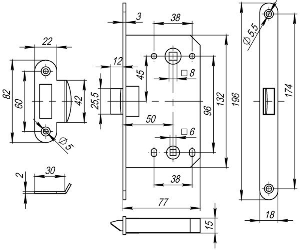 Защелка сан-техническая  врезная Fuaro (Фуаро) MAGNET M96WC-50 SG мат. золото (new plate)