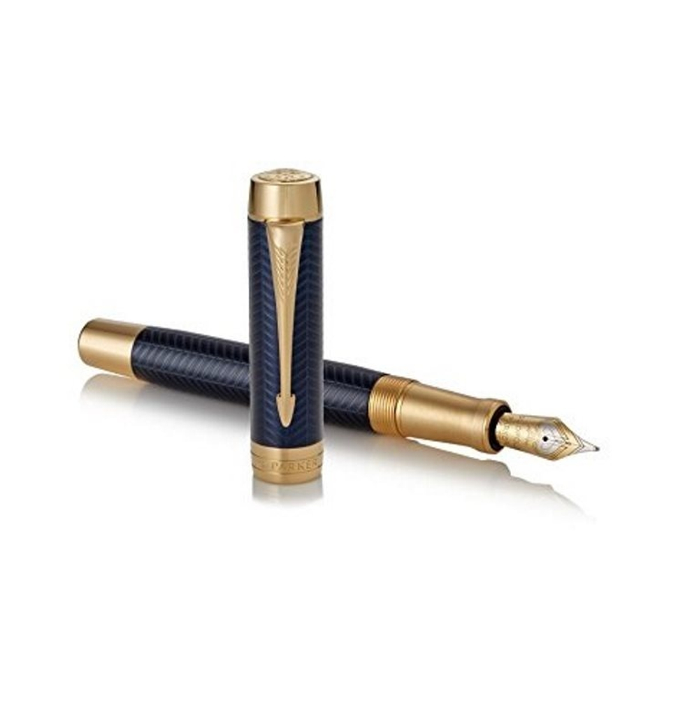 Перьевая ручка и чехол из Parker Duofold Prestige Centennial, Blue Chevron GT Foutain Pen Medium 1931370, перо:M , цвет чернил: black, в подарочной упаковке.