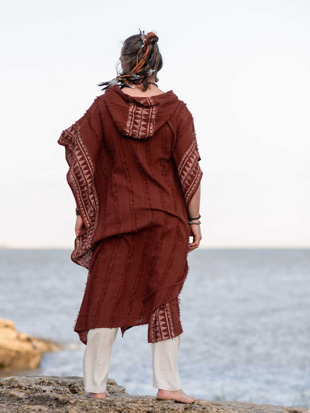 Накидка-пончо с капюшоном Tribal (терракот)