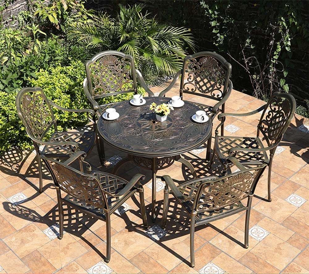Комплект мебели из литого алюминия стол Палм(100см) + 6 кресла Гуерлайн